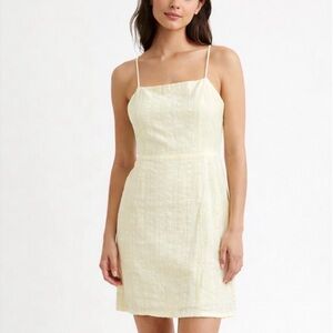 Nasty Gal Pale Yellow Seersucker Linen Mini Dress Bow Back Detail, Size 2